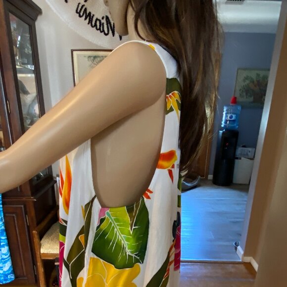 Island Planet 100% Rayon Tropical Floral Asymmetrical Cover Up Dress M/L - Picture 4 of 5